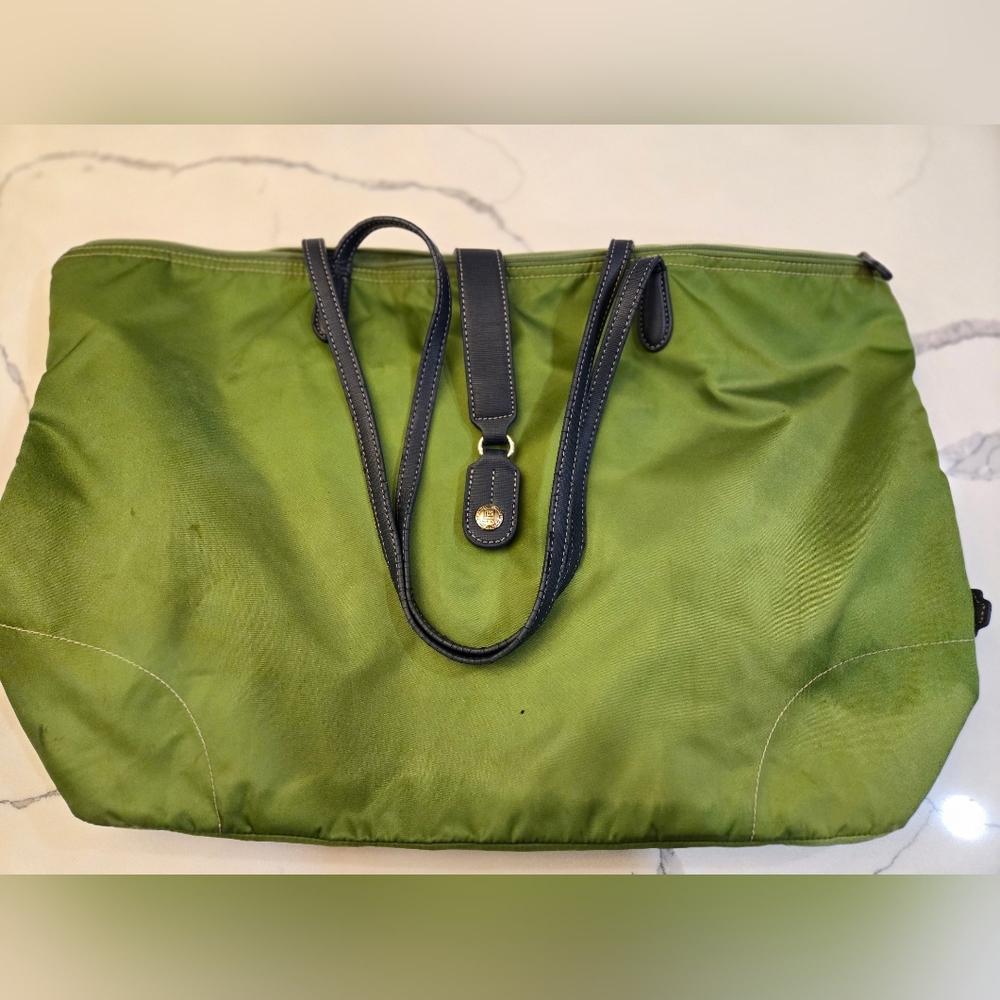 JPK Paris lovesac tote bag zipper top green navy straps nylon bag purse Travel